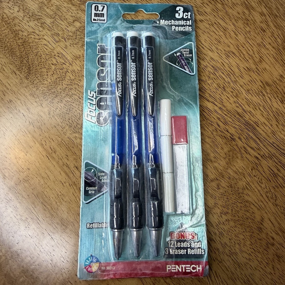 Pentech Focus Sensor Mechanical Pencils .7mm 2002 Extra Leads Erasers NOS 30353